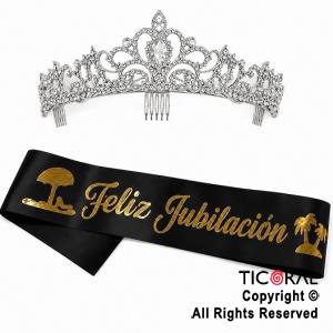 SET VINCHA Y BANDA FELIZ JUBILACION NEGRO Y PLATA